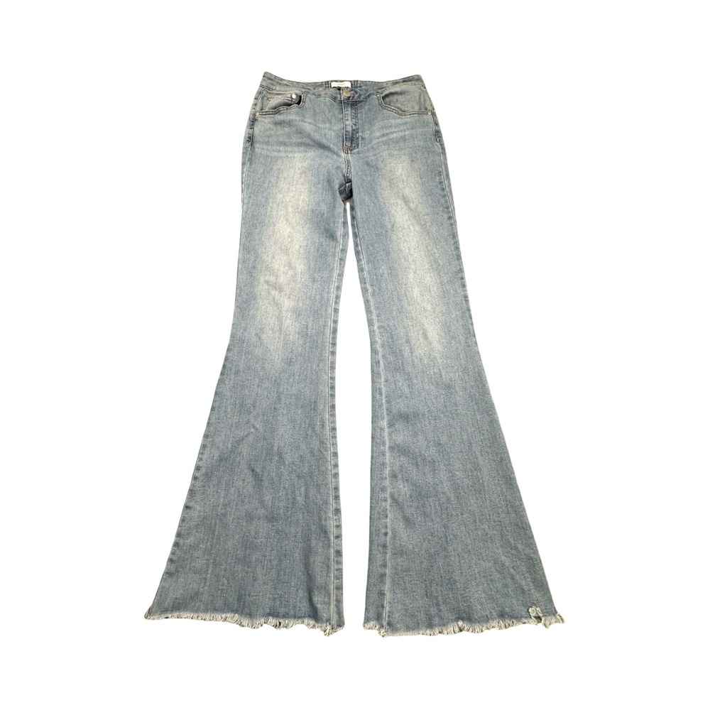 Forever 21 Jeans Mens 29 Blue Flare‎ High Rise Lace Up Back Frayed Hem Denim